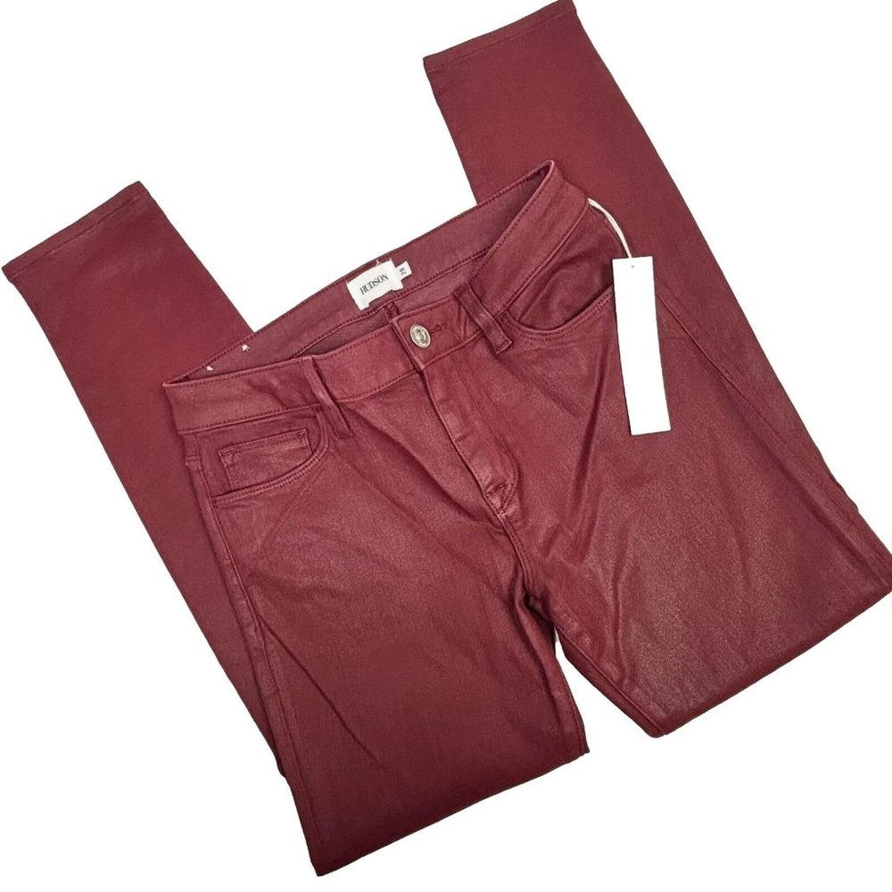 Hudson Los Angeles Natalie Super Skinny Pants Red Waxy Coated Women's‎ 28 NWT
